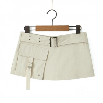 sexy non-stretch solid belt lined pocket mini skirt size run small
