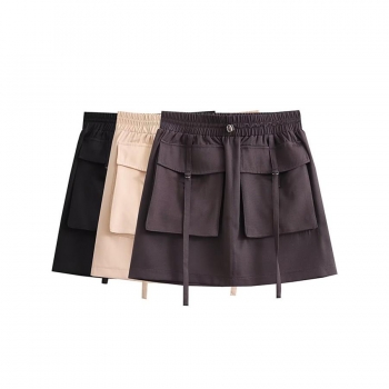 stylish non-stretch solid high waist pocket mini cargo skirt size run small