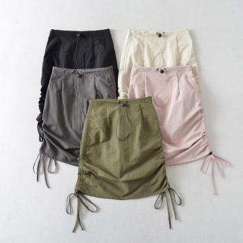 casual non-stretch solid color drawstring zip-up mini skirt size run small