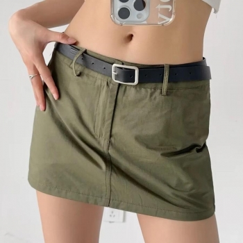 sexy non-stretch low waist lined belt mini cargo skirt size run small