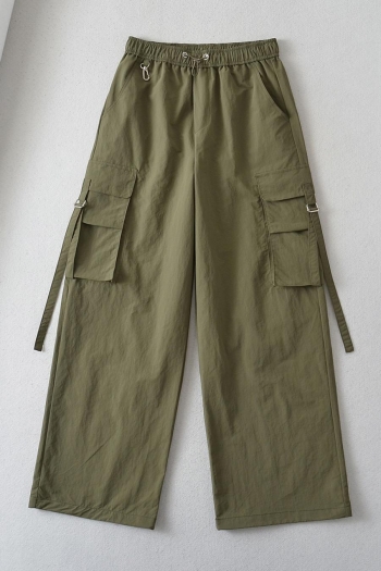 casual non-stretch solid color pocket loose wide-leg cargo pants size run small