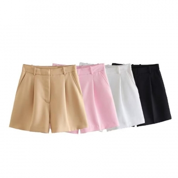 casual non-stretch solid color high waist all-match shorts size run small