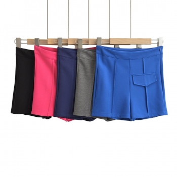 stylish non-stretch 5-colors solid color high waist zip-up shorts size run small