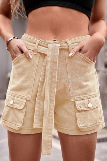 casual plus-size non-stretch denim pocket cargo shorts(with belt)