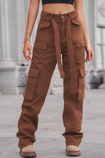 casual plus-size non-stretch denim pocket with belt cargo pants