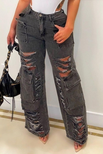 grunge plus size non-stretch cut out pockets cargo jeans