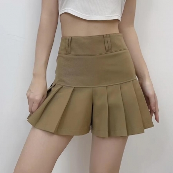 casual non-stretch zip-up high waist belt pleated shorts size run small