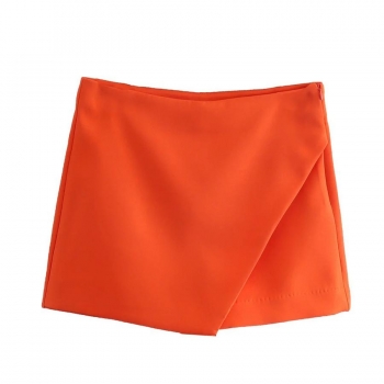 casual non-stretch solid color zip-up high waist skort size run small fa003089