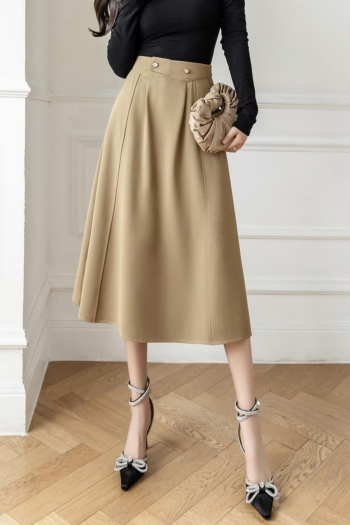 stylish non-stretch solid zip-up pocket high waist midi skirt size run small