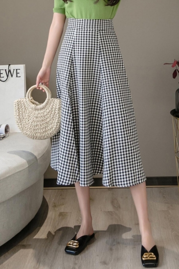 stylish non-stretch zip-up plaid printing high waist midi skirt size run small