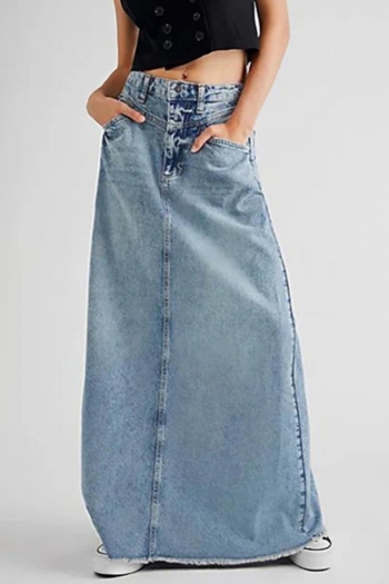 casual non-stretch denim high-waist maxi skirt