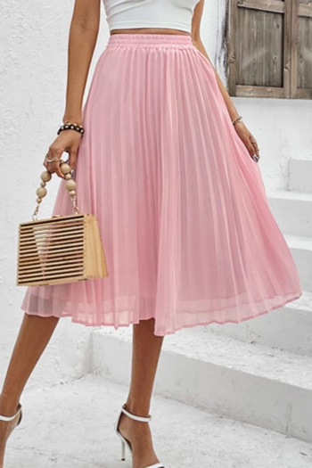 casual non-stretch chiffon pleated with lining midi skirt