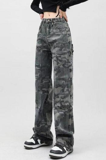 stylish plus size non-stretch camo printing pocket hip-hop cargo denim pants