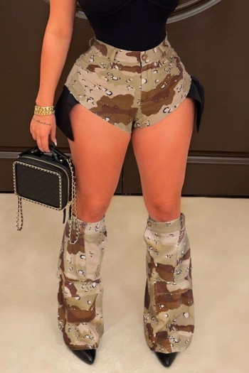 sexy plus size non-stretch camo printing pocket hot shorts(with leg sets)