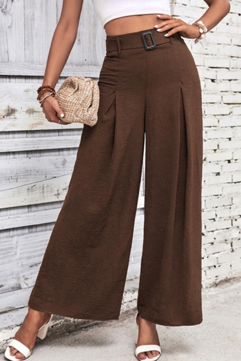 casual non-stretch high waist with belt wide leg pants