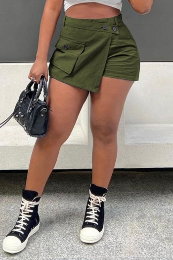 stylish solid color non-stretch size zip-up pocket irregular cargo skort