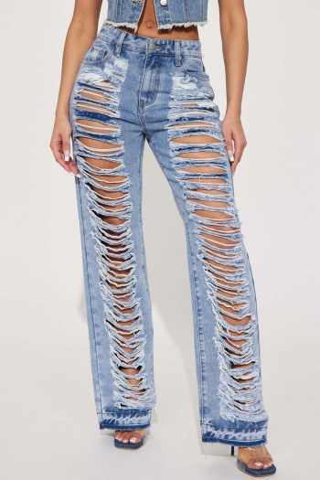 stylish plus size slight stretch high waist hole all-match jeans