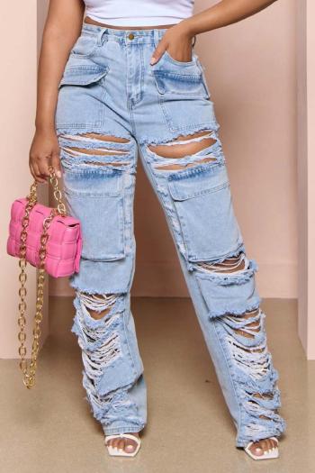 stylish plus size non-stretch hole pocket cargo straight jeans