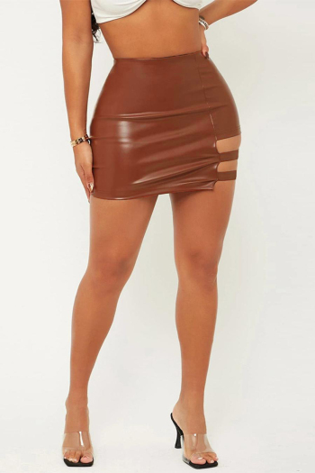 sexy plus size solid color non-stretch pu hollow bodycon mini skirt