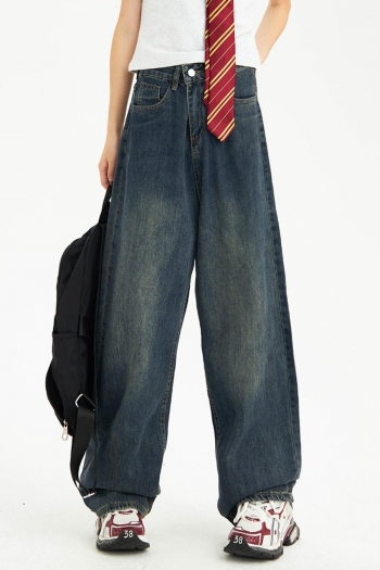 stylish non-stretch retro high waist straight-leg wide-leg jeans size run small