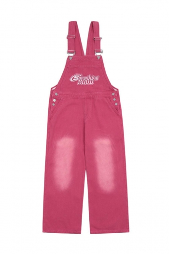 casual non-stretch embroidered letter loose pocket good quality denim overalls
