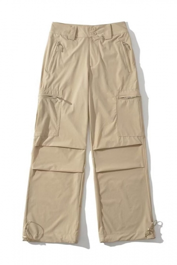 casual non-stretch solid color high-waist cargo pants(size run small)