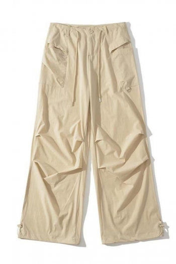 casual slight stretch solid color high-waist cargo pants(size run small)