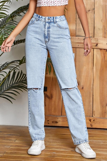 xs-xl stylish non-stretch high waist all-match ripped jeans