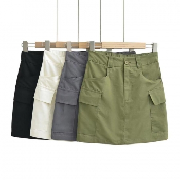 casual slight stretch solid color high-waist mini skirt(size run small)