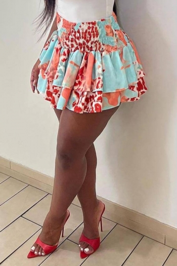stylish non-stretch batch printing smocked all-match mini skirt