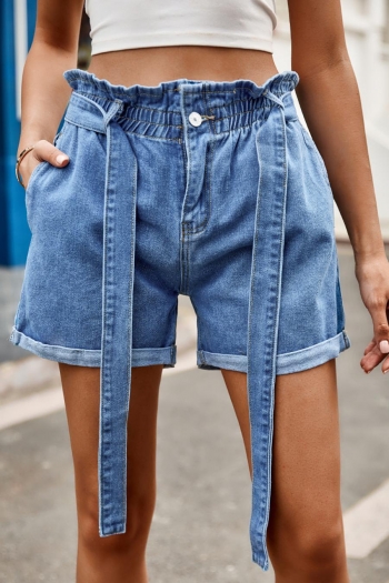 casual plus size non-stretch high waist all-match denim shorts with belt