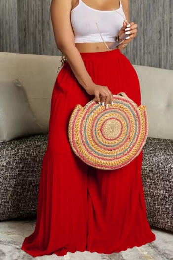 casual plus size non-stretch solid color high-waist pleated pants