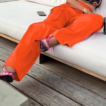 Casual plus-size slight stretch pocket loose zip-up pants