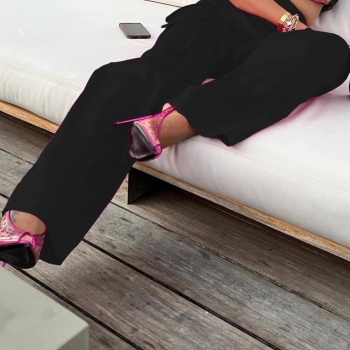Casual plus-size slight stretch pocket loose zip-up pants