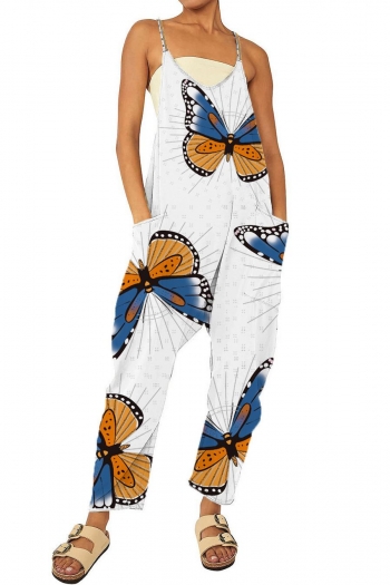 stylish plus size slight stretch butterfly printing pocket overalls