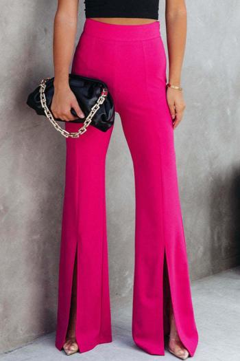casual slight stretch solid color high-waist slit pants