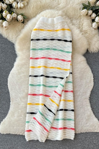 sexy stripe knitted slight stretch button high waist slit midi skirt