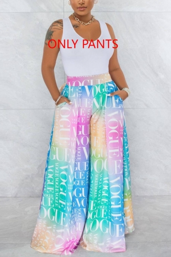casual plus size slight stretch lettering printing multicolor loose pants