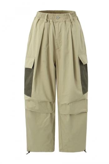 casual non-stretch contrast color pocket drawstring cargo pants