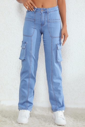 xs-2xl casual plus size slight stretch high waist pocket cargo straight jeans
