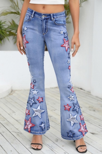 xs-3xl high street plus size slight stretch pentagram embroidery flared jeans