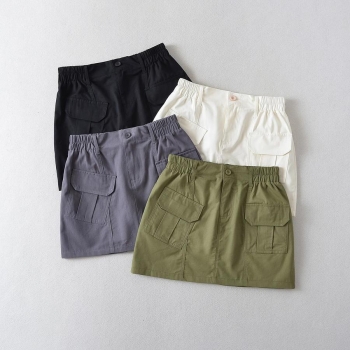 high street slight stretch 4 colors all-match cargo mini skirt(size run small)