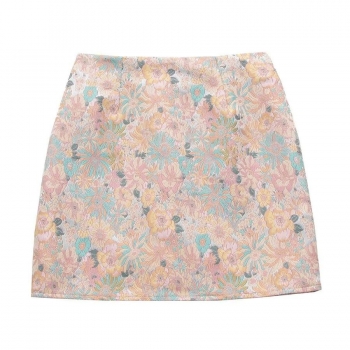 stylish slight stretch flower graphic jacquard mini skirt(size run small)