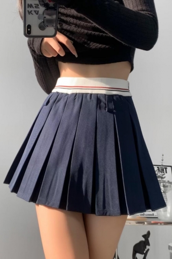 preppy non-stretch zip-up lined knitted splice pleated mini skirt size run small