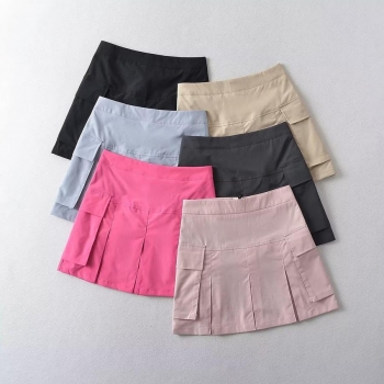 stylish non-stretch solid zip-up lined pocket mini cargo skirt size run small
