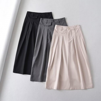 casual non-stretch pleated zip-up high waist loose midi skirt size run small