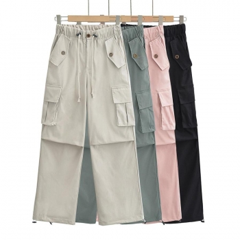 casual non-stretch high waist drawstring straight cargo pants size run small