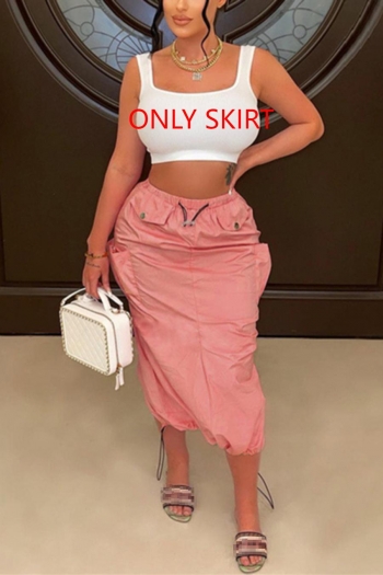 casual slight stretch solid color high-waist slit midi skirt