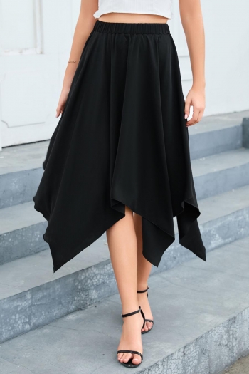 stylish plus size non-stretch chiffon pure color all-match irregular midi skirt