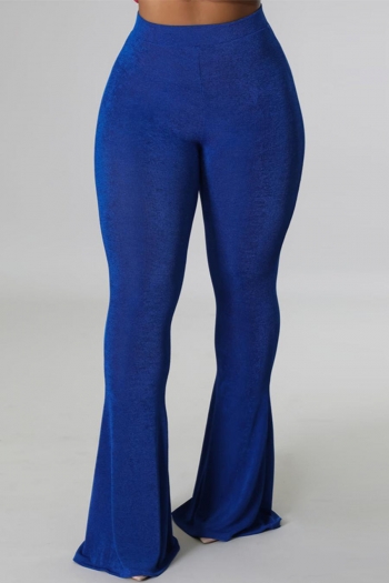 sexy slight stretch solid color high-waist flared pants